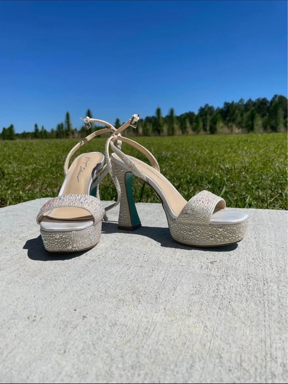 Blue by Betsey Johnson Ivory Crystal Platform Sandals